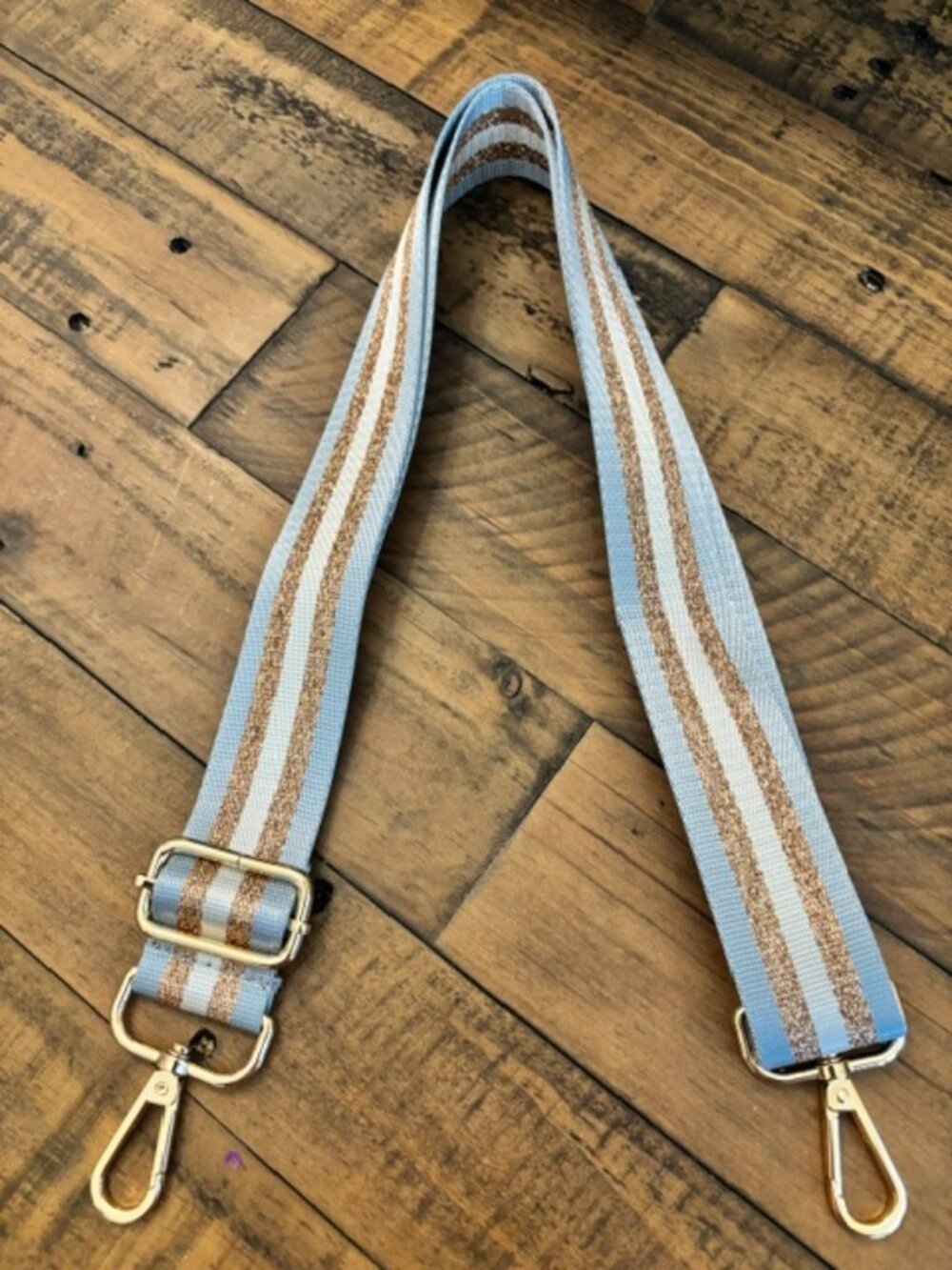 Light Blue White & Gold Striped Adjustable Crossbody Purse Strap